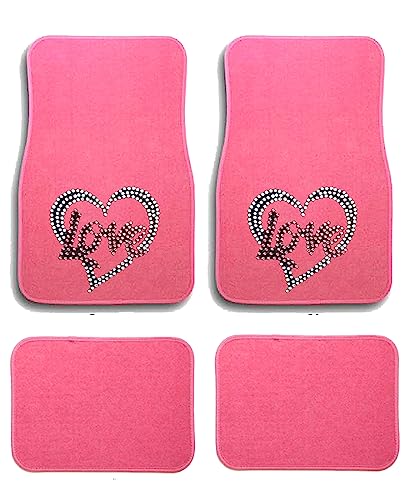 Universal Fit Car SUV Truck Front Rear 4-Piece Full Set Crystal Bling Rhinestone Studded Pink Carpet Floor Mats - Pack of 4 (Heart Love-Pink) - color: Heart Love-Pink