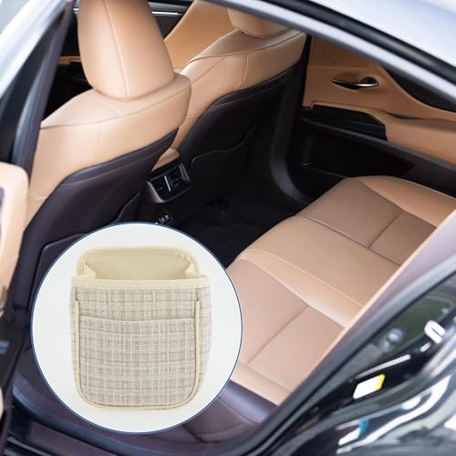 Car Trash Can Portable and Hanging 6.3" Length 3.9" Width 7.1" Height Trash Bin Fabric Beige 1 Pcs - color: Beige