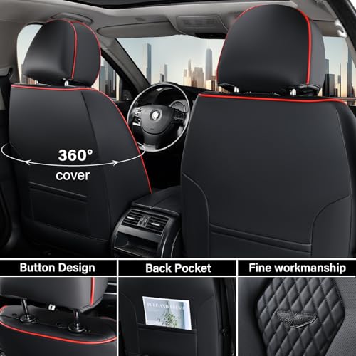 Coverado Car Seat Covers Full Set, Black Seat Covers, Waterproof Car Seat Cover, Car Seat Cushion, Car Seat Covers Front Seats Back Seat Covers, Car Seat Protector Universal Fit Most Cars Red Line - color: Redline/Black, size: FullSet