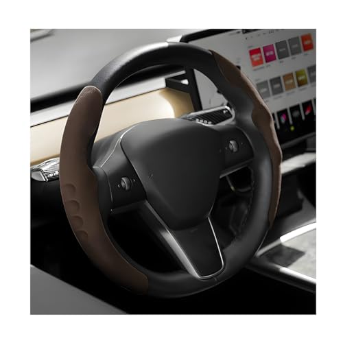 Car Steering Wheel Cover, Suede Leather Anti Slip Segmented Vehicle Steering Wheel Protector, Breathable Automotive Interior Protection Guard Accessories, Universal Fit (Coffee)