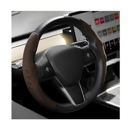 Car Steering Wheel Cover, Suede Leather Anti Slip Segmented Vehicle Steering Wheel Protector, Breathable Automotive Interior Protection Guard Accessories, Universal Fit (Coffee)
