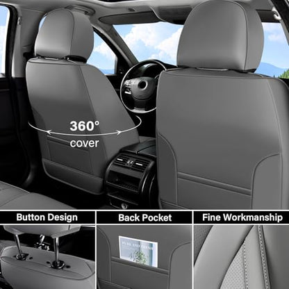 Coverado Gray Nappa Leather Car Seat Covers Front Seats ，Waterproof Car Seat Protector & Cushion, Universal Fit for Most Cars