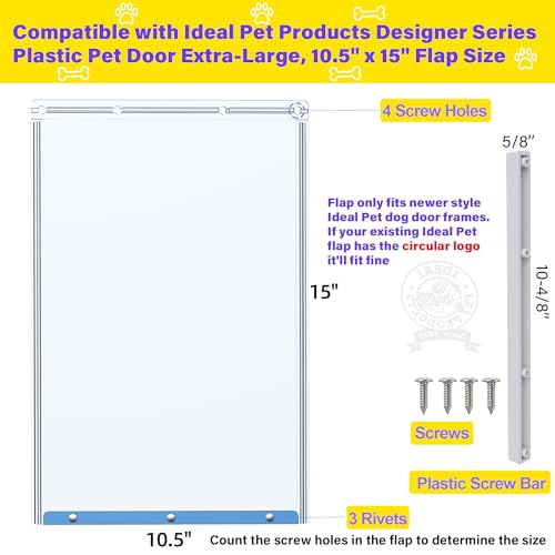 Dog Door Replacement Flaps - Extra Large Measures 10.5" x 15", Doggie Door Flap Compatible with Ideal Pet Products Designer Series Pet Door- Replacement Flap, Less Shrinkage, Weather Resistant