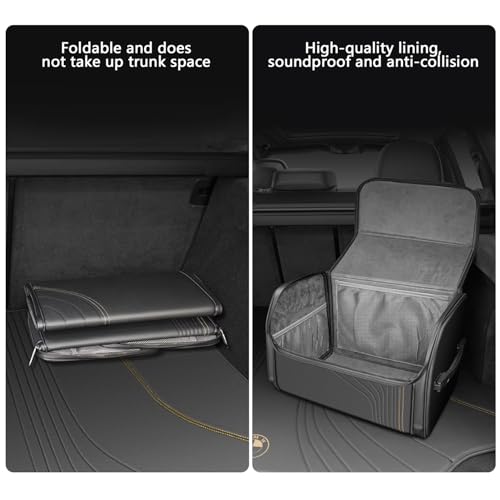 TOPABYTE Car Trunk Organizer with Lid and Sturdy Handle Foldable Durable Premium Leather Storage Box Cargo for BMW SUV Sedan Truck, Black, Small
