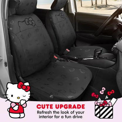 Carbella Hello Kitty Car Seat Covers - Cute Front Seat Covers, PU Leather Seat Covers for Cars, SUV, Van, Trucks, Hello Kitty Car Accessories 2pc Black - color: Seat Covers Leather-Black, style: Hello Kitty