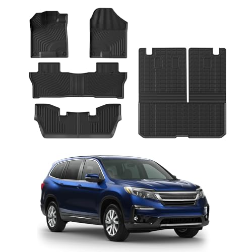 Rongtaod Floor Mats Compatible with 2016-2022 Honda Pilot 7 Seats Trunk Mat Cargo Mat Cargo Liner Back Seat Cover Protector (No Elite Model) Pilot Accessories (Trunk Mat with Backrest Mat+Floor Mats) - color: 16-22 Floor Mats(7-seat)+Trunk Mat