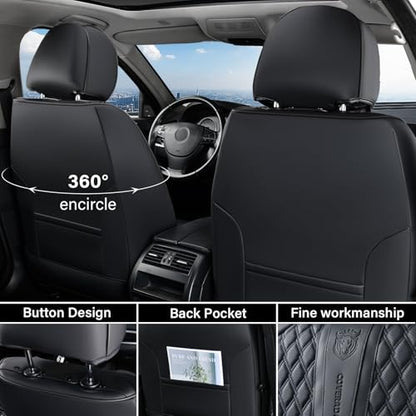 Coverado Front Seat Covers, Car Seat Covers Front Seats, Nappa Leather Seat Covers for Cars, Waterproof Seat Covers with Lumbar Support Universal Fit for Most Cars SUV Trucks (Front, Black)