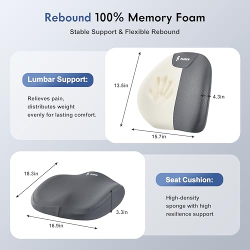 Seat Cushion and Lumbar Support Pillow for Office Chair Car, Ergonomic Memory Foam Back Support for Office Gaming Chair Driving Seat Wheelchair, Relieves Neck, Back & Sciatica Pain – Gray - color: Gray, size: Seat Cushion&Lumbar Pillow