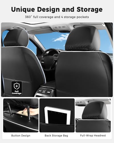Huidasource Automotive Seat Covers, Leather Seat Cover Universal Fit for Most Cars Sedans SUVs Trucks, Airbag Compatible, Cup Holder Access, Easy Install, Wipes Clean, Wear-Resistant, Black&White - color: A-Black&White, size: 5pcs Full Set
