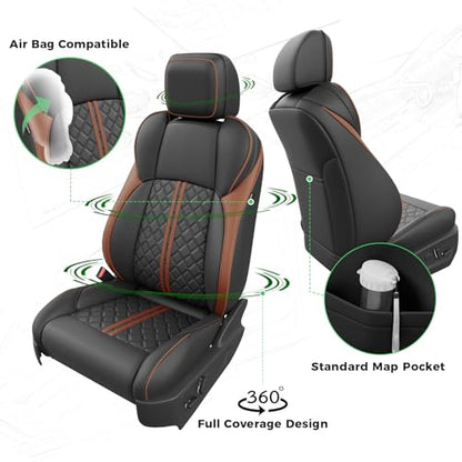 Custom Seat Covers for Tacoma 4th Gen 2024 2025 2026 Double Cab SR5/TRD Sport/TRD Off-Road/SR Full Set with Console Covers, Waterproof Leather Back and Front Seat Protectors Black Brown