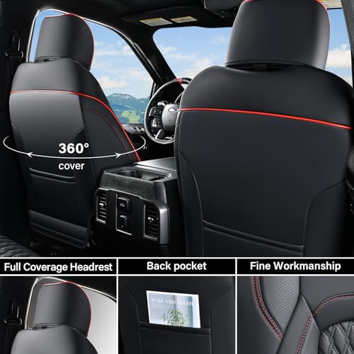 Coverado Chevy Chevrolet Silverado GMC Sierra Seat Covers, Custom Fit for 2007-2026 1500, 2015-2026 2500HD 3500HD Crew Double Extended Cab Truck, Faux Waterproof Leather Seat Covers (Front, Redline) - color: Red Line, size: Front