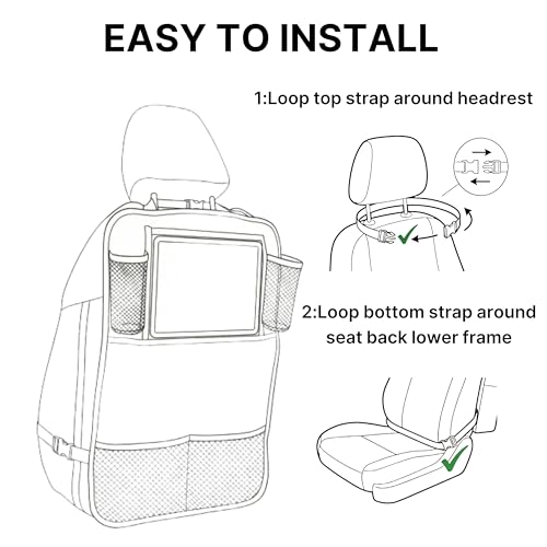Backseat Car Organizer for Kids, Car Seat Organizer with 11” Touch Screen Tablet Holder, Rear Seat Storage Bag with Drink Pockets, Anti-Kick Seat Back Protector for Travel (Pink Rabbit)