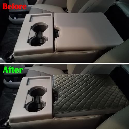 Zxiaochun Center Console Cover for Ford F150 2015-2026/F250 F350 F450 2017-2026 Leather Arm Rest Box Lid Middle Console Cover Armrest Box Protective Cover Accessories(40/20/40 Jump Seat Console Only) - color: Black