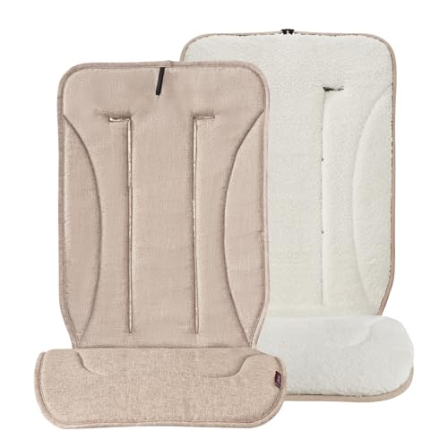 Momcozy Reversible Stroller Cushion | Universal Breathable Stroller Liner | Winter Warm Car Seat Liners | Crib Carriage Cushion Pad | Plush for Winter Use ＆Soft Fabric for All-Season Comfort - color: Khaki