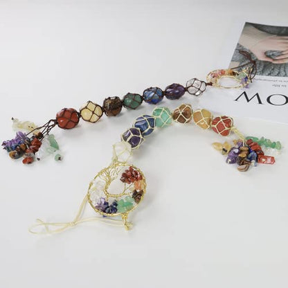 2 Pieces of 7 Chakras Healing Crystals and Tree of Life Wall Hanger Tumbled Gemstones Meditation Hanging Ornament Christmas Tree Memorial Hanging Pendant (Style 2) - color: A-style 20