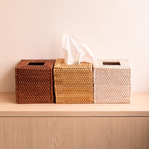 2 Pack Rattan Tissue Box Cover Square, Hand Woven Wicker Tissue Holder, 5.5 x 5.5 X 5.7 inch, Natural - color: Natural, size: Square (5.7"H) (Set of 2)