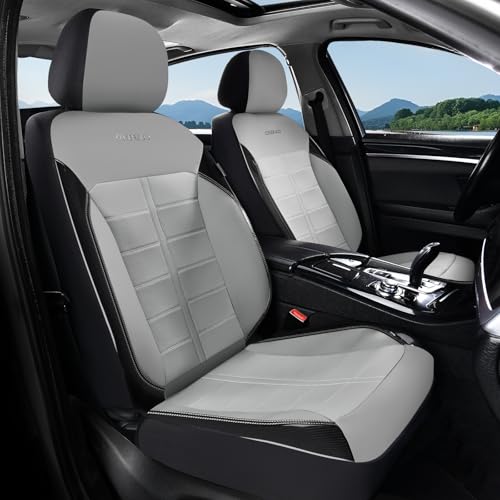 Coverado Front Seat Leather Covers, Full Leather Construction with Carbon Fibre Weave, Universal Fit for Most Cars SUV Trucks (Gray) - color: Gray, size: Front