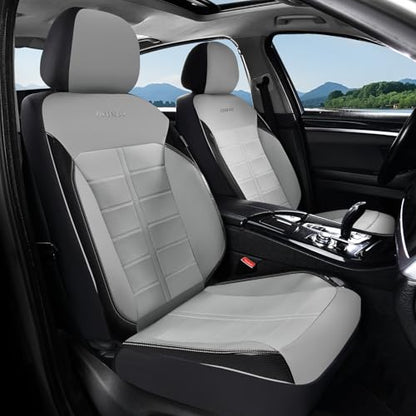 Coverado Front Seat Leather Covers, Full Leather Construction with Carbon Fibre Weave, Universal Fit for Most Cars SUV Trucks (Gray) - color: Gray, size: Front