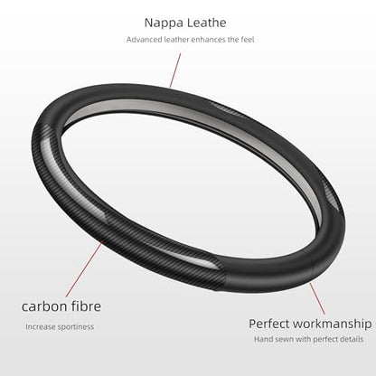 Nappa Leather car Steering Wheel Cover,Carbon Fiber Sports car Interior Non-Slip Ultrathin 15 inches Universal (Black) - color: BLACK