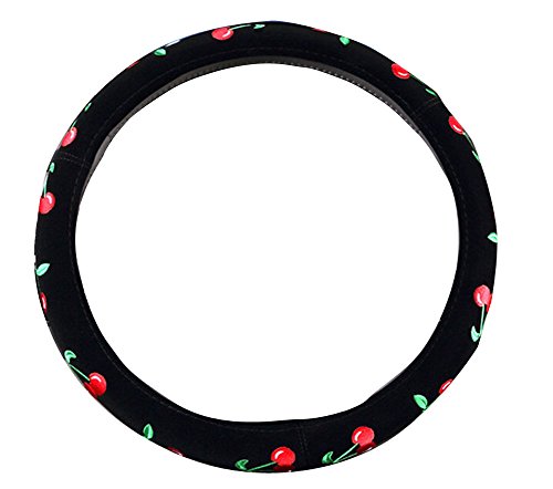 Mayco Bell Automotive Women Embroidery Cute Car Steering Wheel Cover (Cherry) - color: Cherry