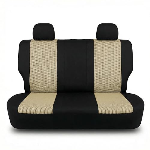 FH Group Automotive Rear Car Seat Covers for SUV, Trucks, Sedan and More - Universal Fit Rear Solid Bench Design Interior Accessories - 3D Mesh Fabric Center Panel - Beige - color: Beige, size: Rear Set