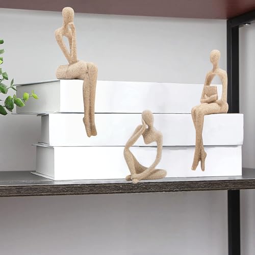 Gold Home Decor Thinker Statue Accents, Set of 3 Thinker Sculptures Office Decor Modern Abstract Resin Decoration on Shelf Table Desk for Living Room Office Bedroom Bookshelf Decor (Small)