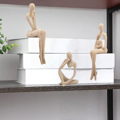 Gold Home Decor Thinker Statue Accents, Set of 3 Thinker Sculptures Office Decor Modern Abstract Resin Decoration on Shelf Table Desk for Living Room Office Bedroom Bookshelf Decor (Small)