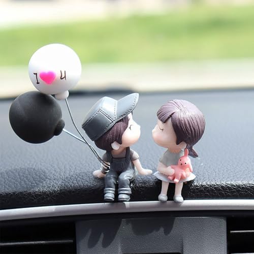 Cute Cartoon Couple Design Car Ornament - Car Dashboard Decorations, Office Desk Accessories, Computer Monitor Decor, Kissing Couple Figure Figurines Balloon Ornaments (B)