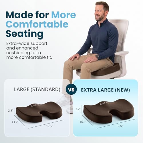 ComfiLife Extra Large Gel & Memory Foam Seat Cushion - Doctor Recommended Office Chair Cushion, Car Seat Cushion - Back & Sciatica Pain Relief - Wide Seat Cushion for Big & Tall (Brown) - color: Brown, size: X-Large