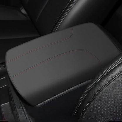 AOMSAZTO Armrest Covers Middle Console Covers for 2017-2022 Nissan Rogue Black with Red Stiches - color: Black with red stiches
