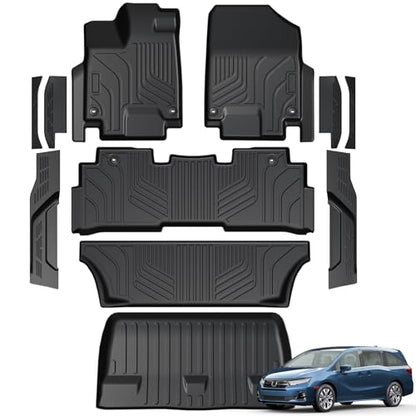 Floor Mats for Honda Odyssey 2018-2026, All Weather Floor Mats Trunk Cargo Liner and Door Sill Guards Accessories, Full Coverage Set - style: For Honda Odyssey | 2018-2026
