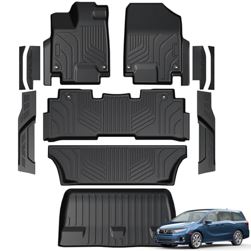 Floor Mats for Honda Odyssey 2018-2026, All Weather Floor Mats Trunk Cargo Liner and Door Sill Guards Accessories, Full Coverage Set - style: For Honda Odyssey | 2018-2026