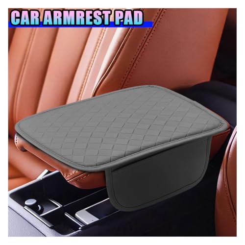 Leather Car Center Console Cover, Anti-Scratch Auto Middle Console Protective Cushion with 2 Storage Bags, Universal Waterproof Vehicle Armrest Pad Accessory for Sedan, SUV, Truck (Gray) - color: Gray