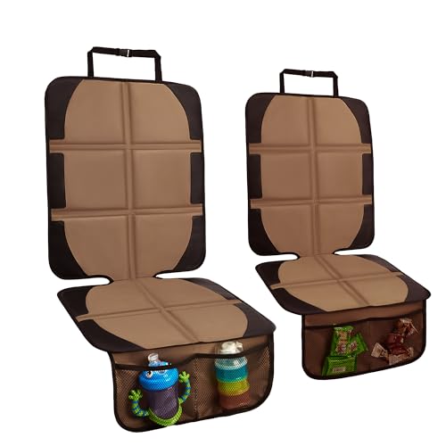 Car Seat Protector, 2 Pack Baby CarSeat Covers with Mesh Pockets & Non-Slip Backing 600D Durable Seat Protectors Under Car Seat for Baby (Black & Brown, Large) - color: Black & Brown, size: Large