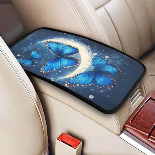 Universal Car Center Console Cushion Pad, Blue Butterfly Moon Soft Waterproof Car Center Console Cover Auto Armrest Seat Box Cover Protector for Most Vehicle SUV Truck Car - color: Blue Butterfly Moon