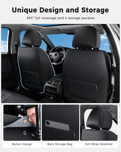 Huidasource Seat Covers Full Set, Universal Fit for Most Cars SUVs Trucks, Full Coverage Leather Car Seat Cover, Airbag, Cupholder Compatible, Seat Function Retain, Velcro Adjustable, Black - color: FS: Black, size: Full Set
