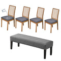 CRFATOP Waterproof Seat Covers for Dining Room Chairs Set of 4 with Stretch Bench Slipcover Jacquard Kitchen Chair Slipcover Washable Seat Cushion Slipcover for Hotel Banquet Wedding Party, Dark Grey - color: 01 Jacquard Dark Grey