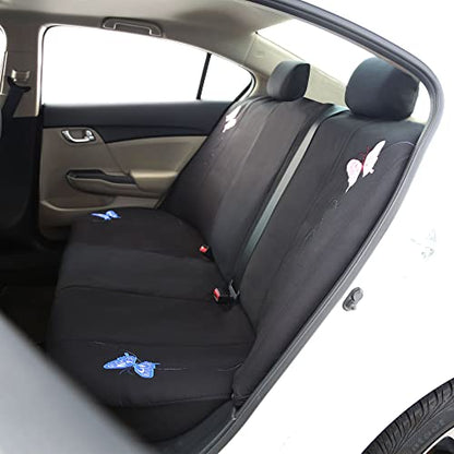 FH Group Full Set Butterfly Cloth Car Seat Covers - Universal Fit, Low Back Front Seat Covers, Solid Back Seat Cover, Washable Seat Cover for SUV, Sedan, Van, Black - color: Black Butterfly, size: Full Set