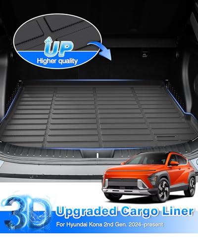 Cargo Mat for 2024 2025 2026 Hyundai Kona/Kona EV Cargo Liner for Kona Accessories TPE All Weather Trunk Mat Anti-Slip - size: 8)Hyundai Kona/Kona Electric(EV)【2024-2025】