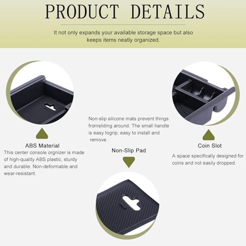 Center Console Organizer Tray Compatible with Toyota Tacoma Accessories 2016-2022 2023, Armrest Insert Container ABS Material Secondary Storage Box
