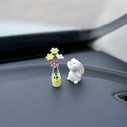 Set of 2 Cute Mini Bunny and Daisy Flower Vase Car Rearview Mirror Ornaments Funny Dashboard Decorations Kawaii Car Interior Accessories for Women Gifts - color: Daisy