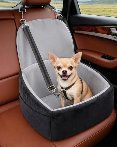 Dog Car Seat for Small Dogs, Dog Booster Seat with Extendable Backrest, Pet Car Seats up to 30 lbs, Washable Removable Cover Travel Bed with Storage Pockets and 2 Safety Leashes, Black&Grey - color: Black&Grey