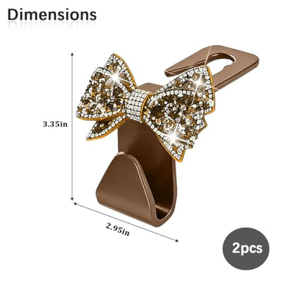 Bling Car Headreat Hook, 2PCS Crystal Rhinestone Cute Bow Vehicle Seat Back Hanger Storage for Purses Bags Grocery, Diamond Auto Rear Seat Organizer, Universal for SUV Truck Sedan (Gold) - style: Gold/2PCS