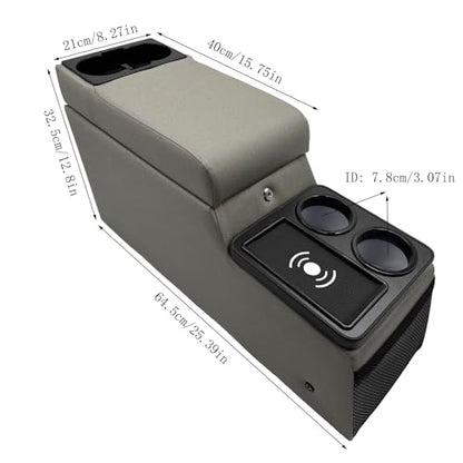 Truck Center Console Truck Seat/Bench Organizer with Wireless Charging and Holder Cups for Jeep CJ5 1976-1983,Jeep CJ7 1976-1986,Jeep Wrangler(YJ) 1987-1995 (Gray) - color: Gray