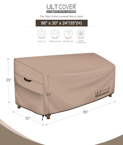 ULTCOVER Waterproof Outdoor Sofa Cover - Heavy Duty Patio Bench Covers 86W x 30D x 35H inch - color: Brown-30"Deep, size: 86"x30"x24"/35"(H)