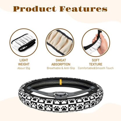 Steering Wheel Cover Accessories Neoprene Cover, Breathable Non-Slip Easy to Install Suitable for Women Men, 14.5-15.5 Inch for Car SUV Van Truck Universal - Grid Claw Print - color: Grid Claw Print