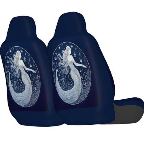 Dujiea Beautiful Mermaid with Moon Car Front Seat Covers 2 Pcs Universal Auto Seat Covers Front Seats Only, Vehicle Bucket Seat Protectors Fit for Most Car SUV Sedan and Truck - color: Beautiful Mermaid With Moon
