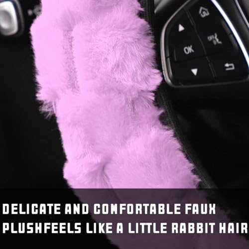 Car Steering Wheel Cover, 14.5 to 15 Inch Warm Anti-Slip Fluffy Furry Automotive Steering Wheel Protector for Man Woman Girls, Vehicle Interior Decoration Fit Cars, SUVs, Trucks（Purple）