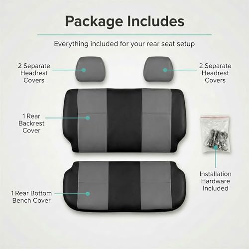 FH Group Car Seat Covers Classic PU Leather Split Bench Car Seat Cover – Universal Fit for Cars Trucks & SUVs (Black/Gray) - color: Gray Black, size: Rear Set