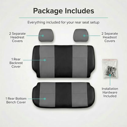 FH Group Car Seat Covers Classic PU Leather Split Bench Car Seat Cover – Universal Fit for Cars Trucks & SUVs (Black/Gray) - color: Gray Black, size: Rear Set